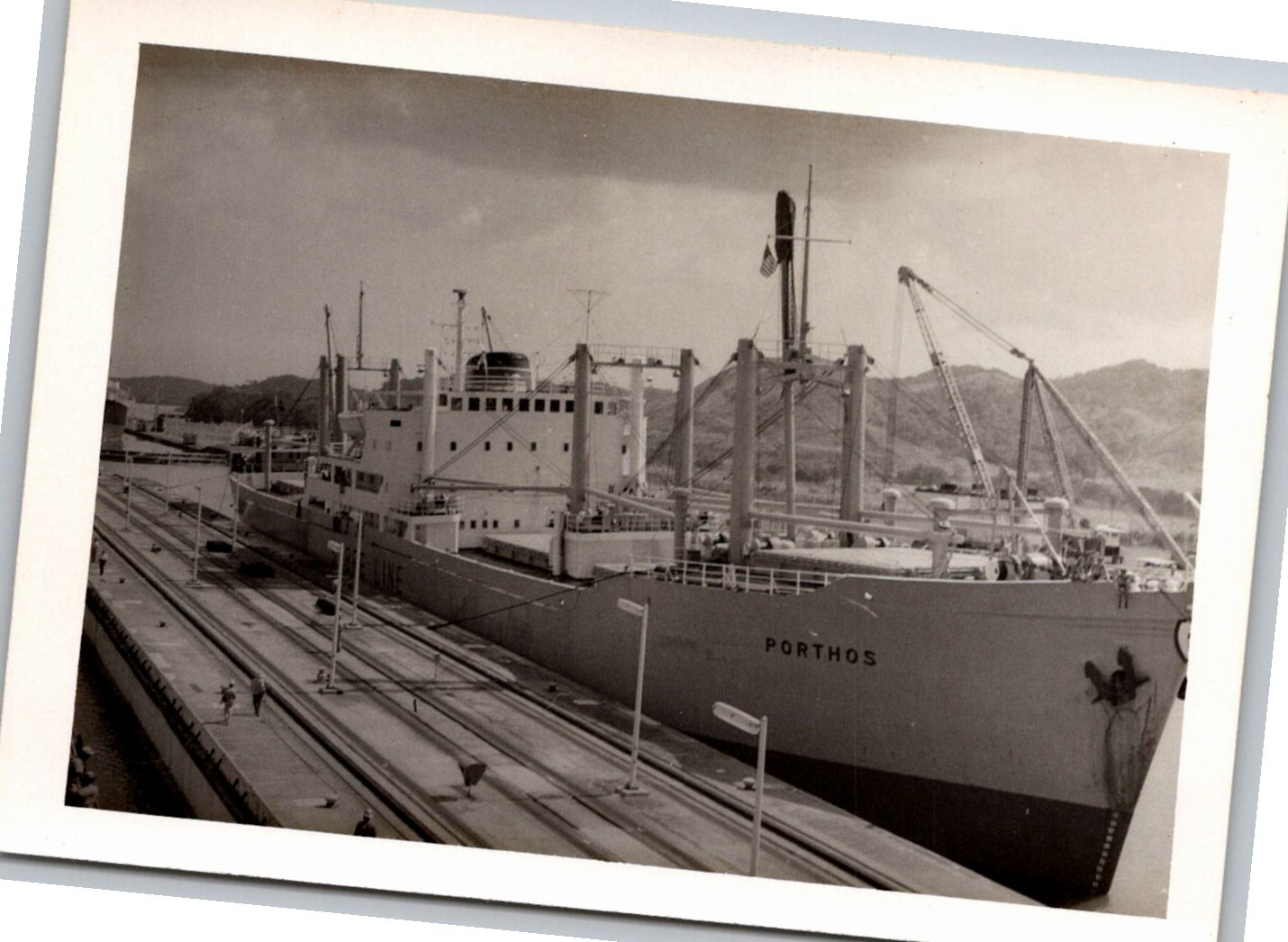 Vintage Panama Canal Locks Photo SS Porthos Cargo Ship 1960s