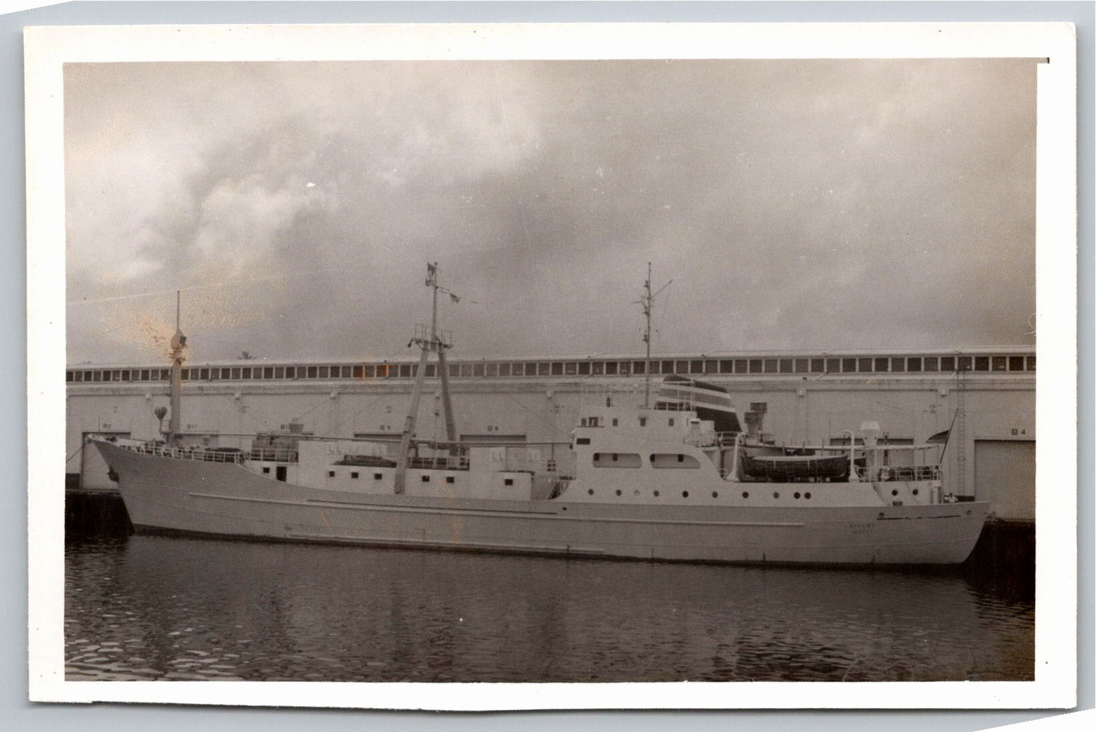 1950s Vintage Black and White Photo of Cargo Ship Athene