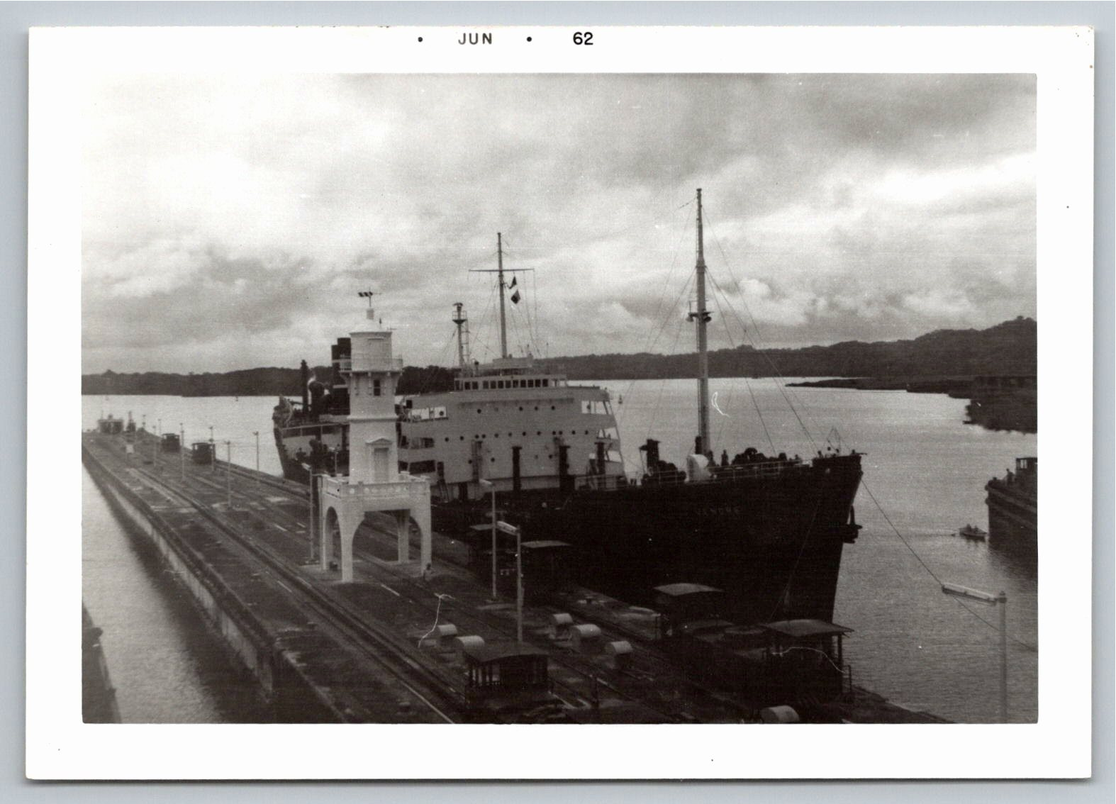 Vintage 1962 Panama Canal Lock Photo: SS Venore Cargo Ship