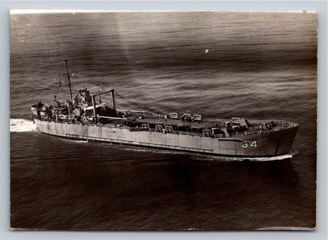 Original WWII US Navy LST-34 Landing Ship Tank At Sea Photo