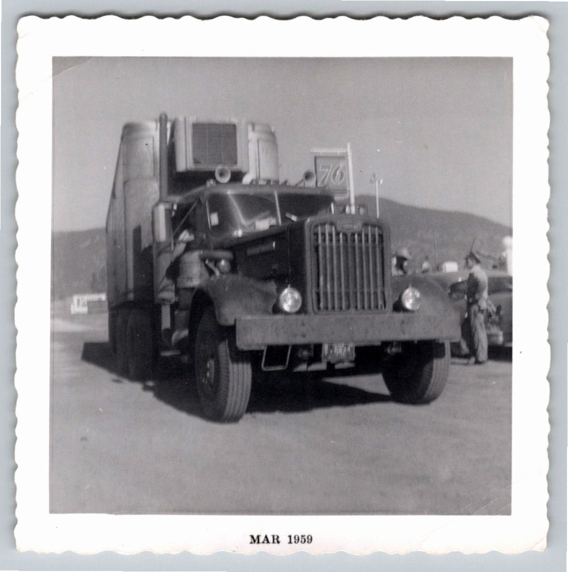 Vintage 1959 Semi Truck & Union 76 Gas Station Photograph