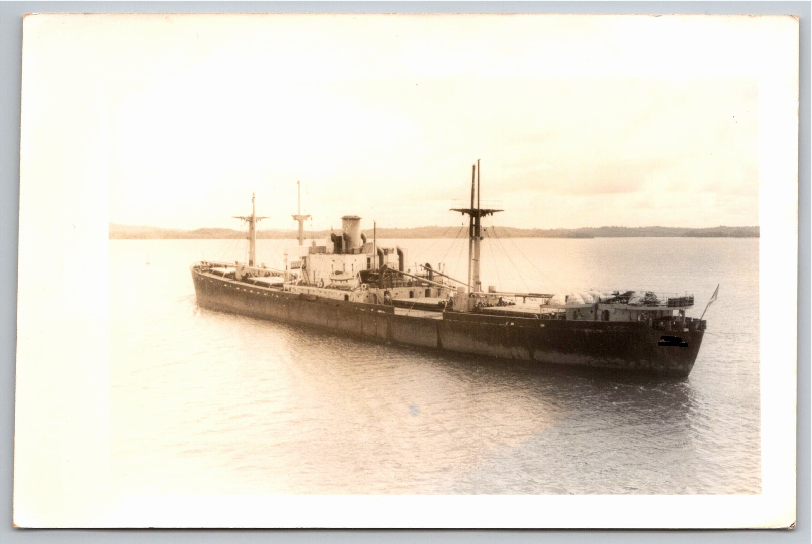 Vintage 1950s Cargo Ship Merchant Vessel B&W Snapshot Photo