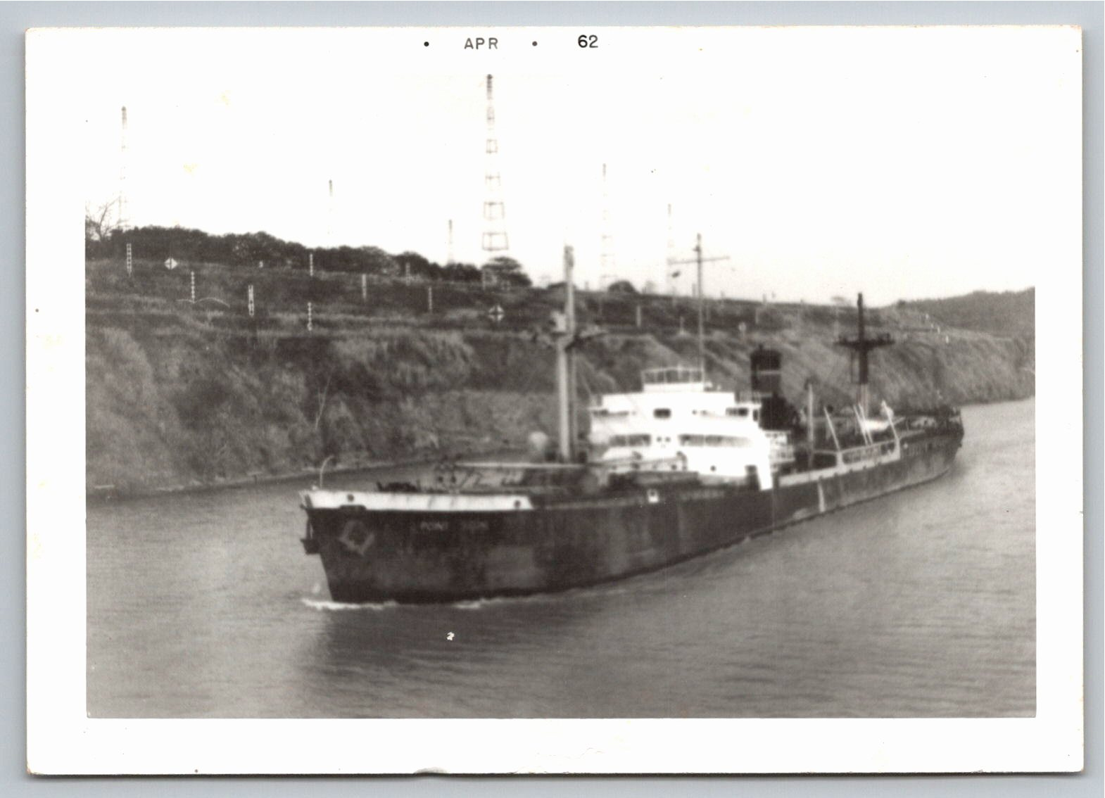 1962 Panama Canal Cargo Ship Photo Original Snapshot B&W