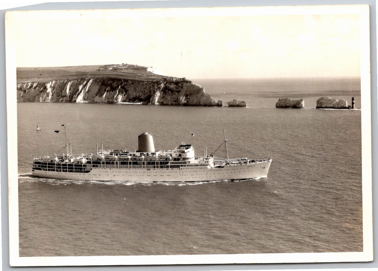 RMS Ivernia Cunard Ocean Liner at The Needles 1950s Photo - Vintage Artifact