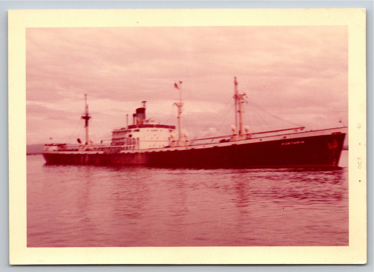 Vintage 1961 Merchant Cargo Ship Ocean Freighter Snapshot