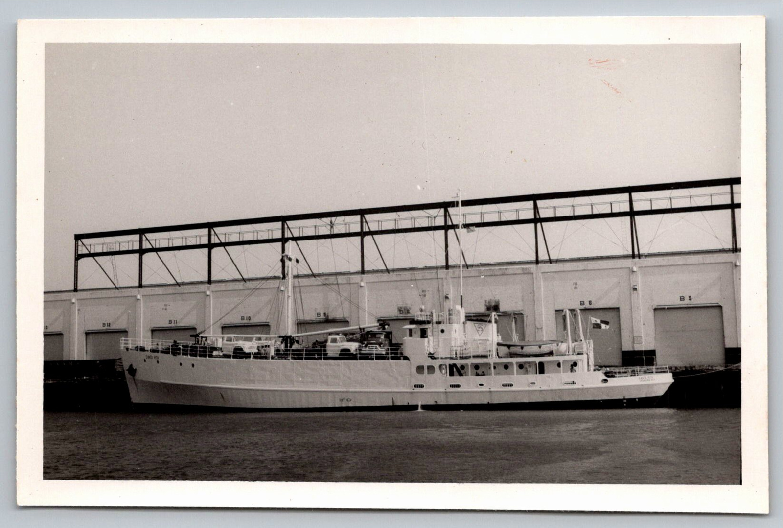 1950s Santa Rita Cargo Ship Photo Panama Flag Dock Snapshot