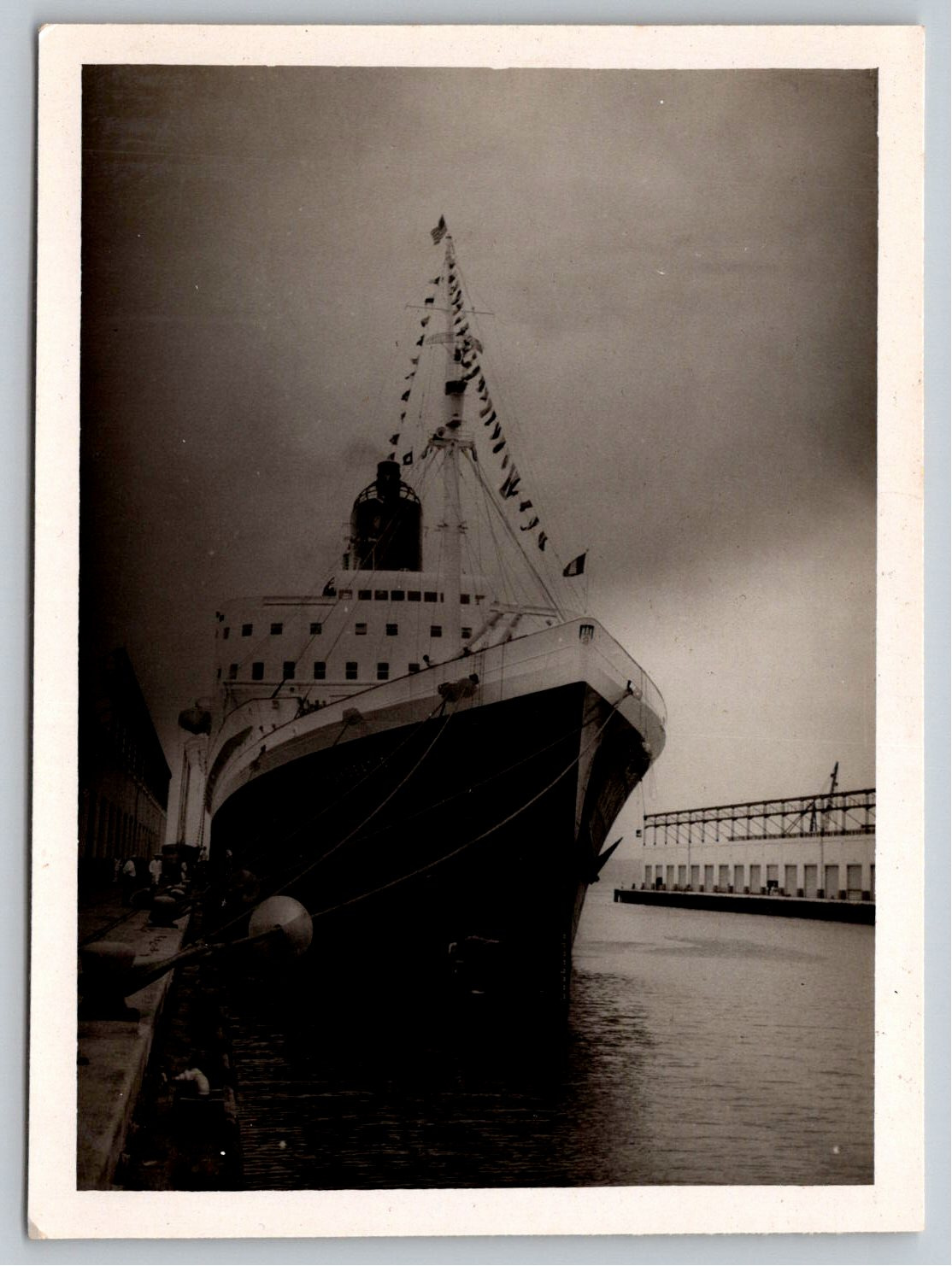 Vintage 1940s Ocean Liner Steamship Docked Pier Snapshot Photo - Vintage Artifact
