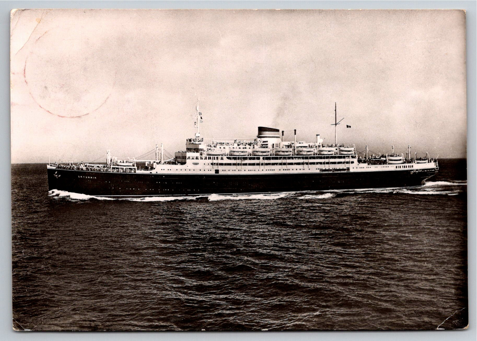 1952 Motonave Saturnia Italian Line Ocean Liner Postcard - Vintage Artifact