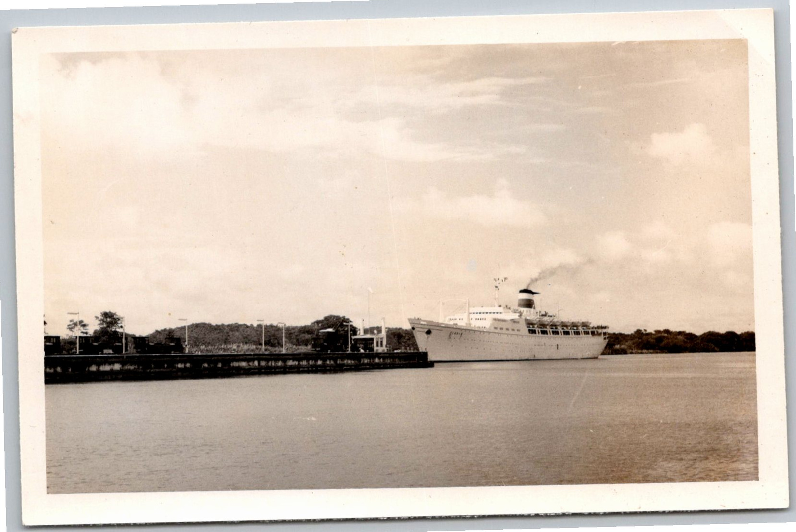 Vintage 1950s Ocean Liner Docked Port B&W Snapshot Photo - Vintage Artifact