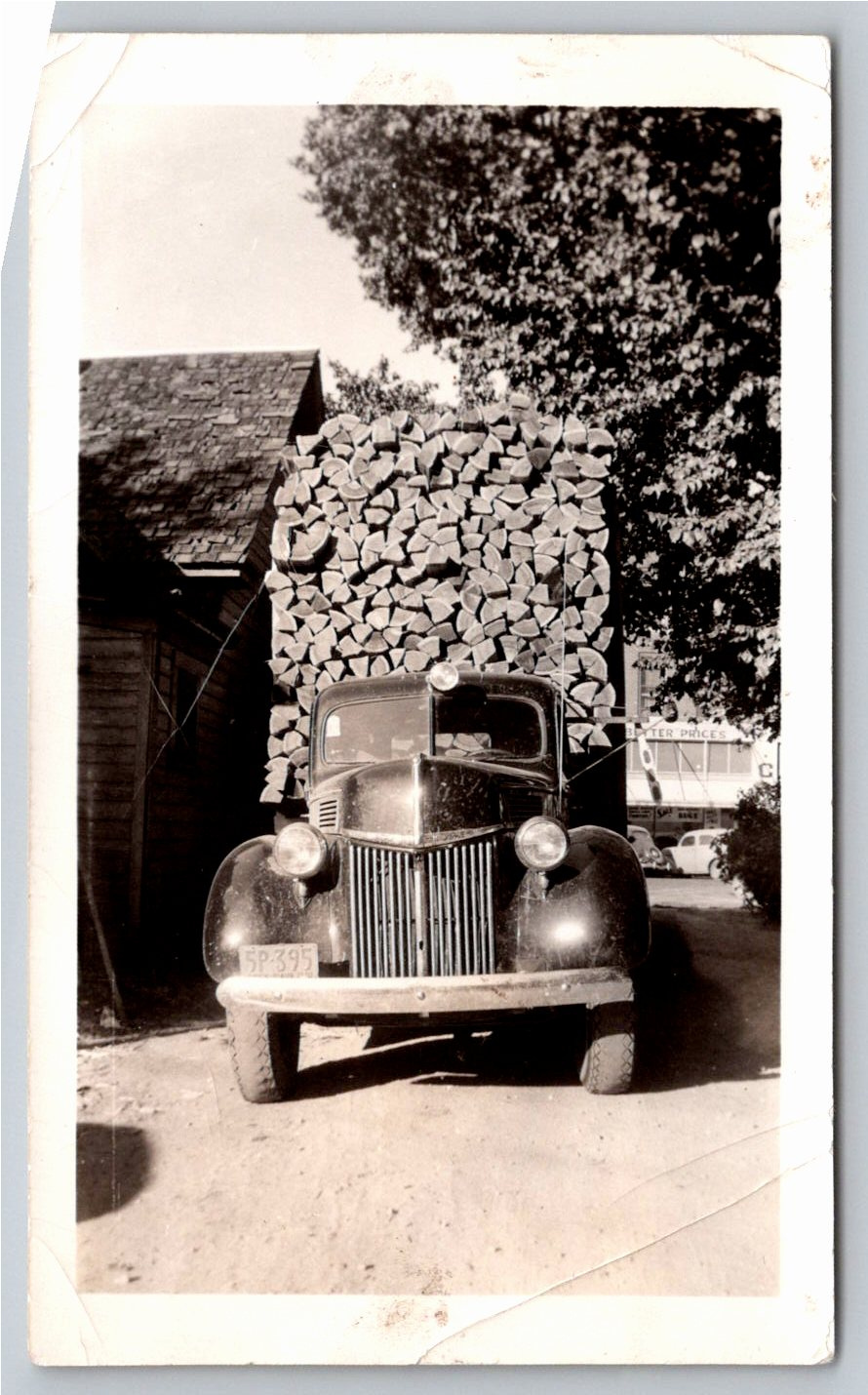 Vintage 1940s Ford Truck Firewood Load Snapshot Photograph