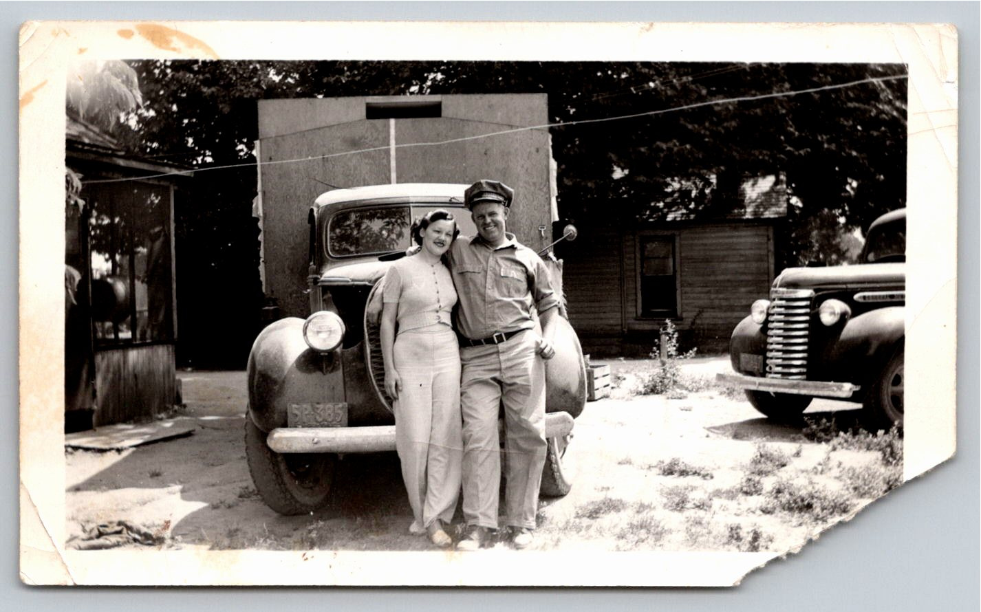 1940s Vintage Snapshot: Couple Posing with Delivery Truck