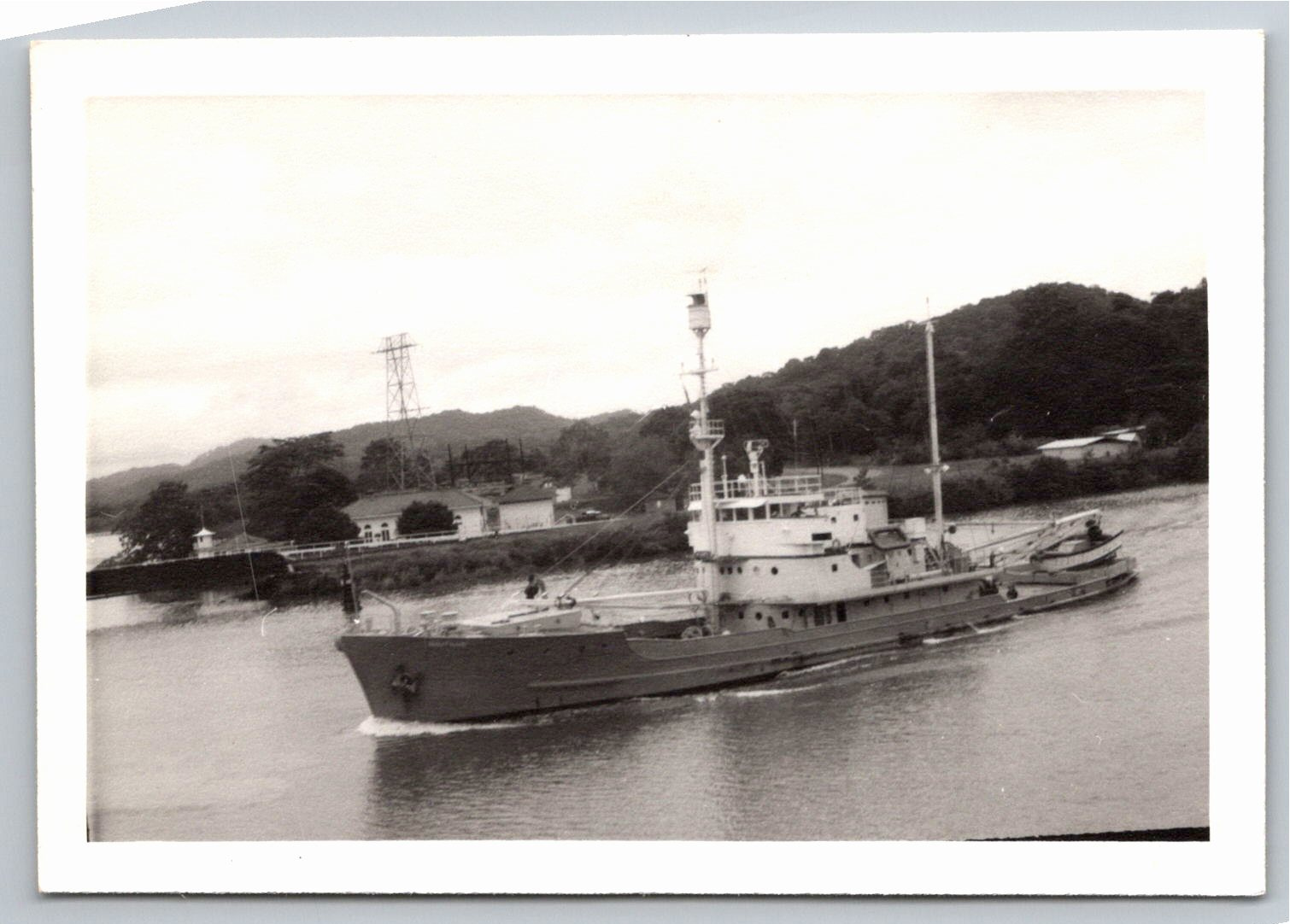 Vintage Panama Canal Ship Gelatin Silver B&W Snapshot Photo
