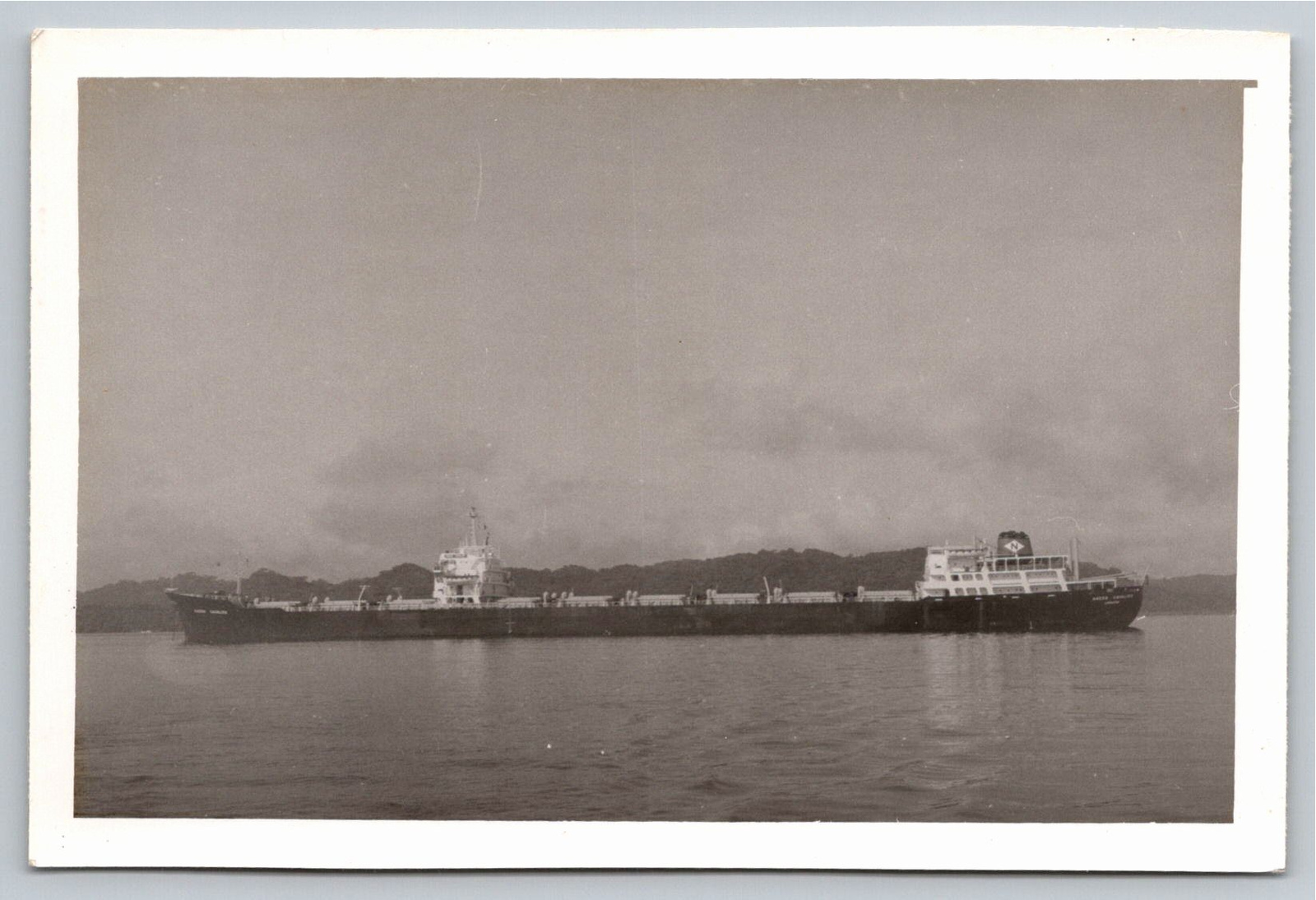 1950s Vintage Panama Canal Oil Tanker Ship Black & White Photo