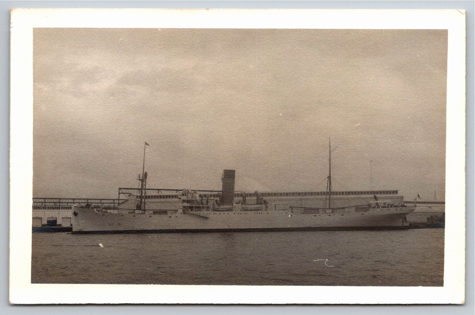 Original Mid-Century Steamship Docked at Pier B&W Snapshot