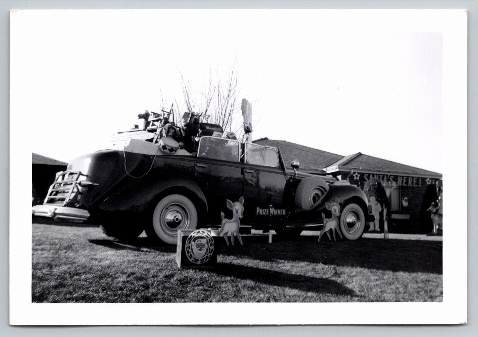 1940s Vintage Christmas Parade Car & Toys Snapshot Photo