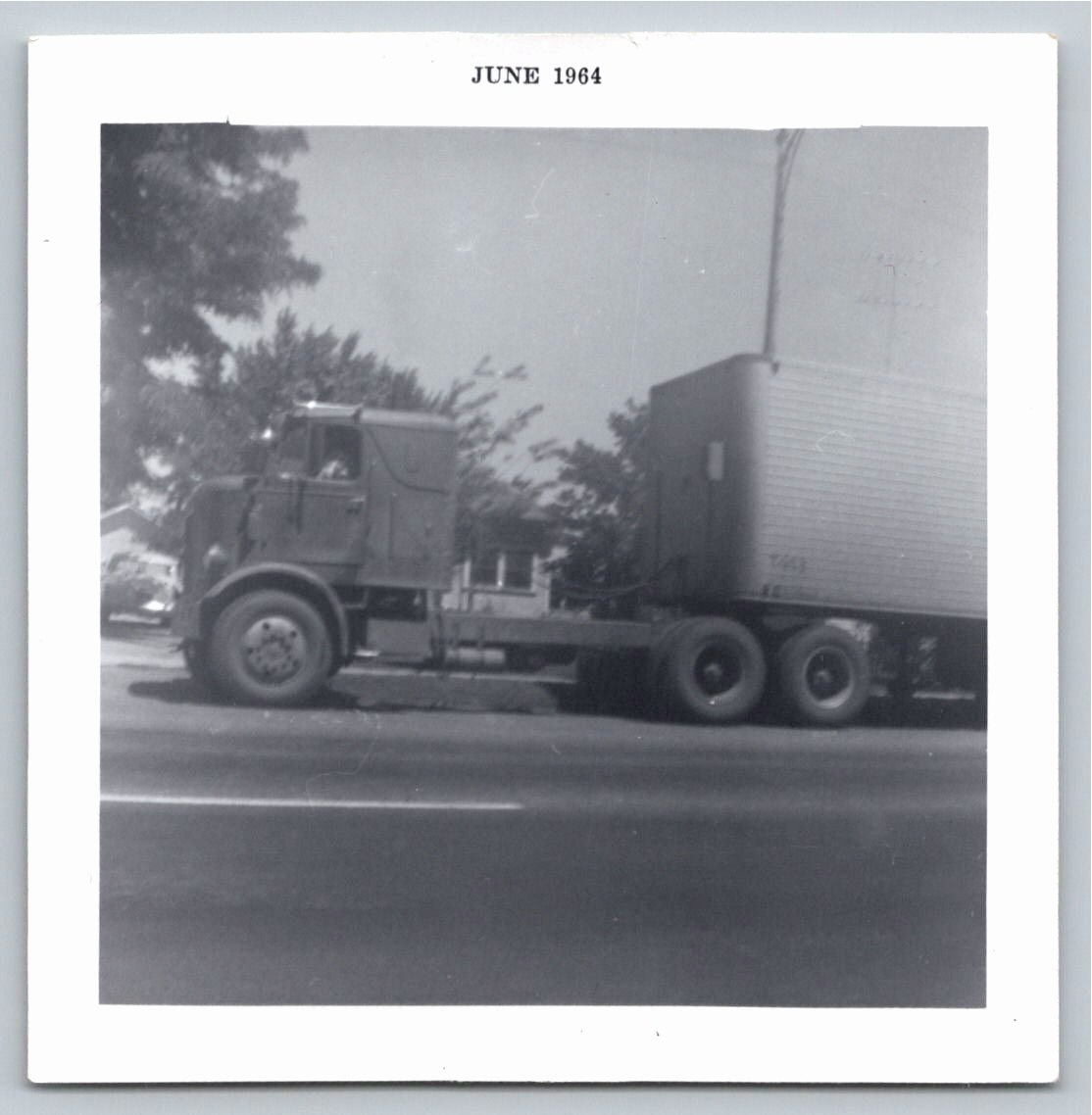 Vintage 1964 Semi Truck & Trailer Snapshot Photograph B&W
