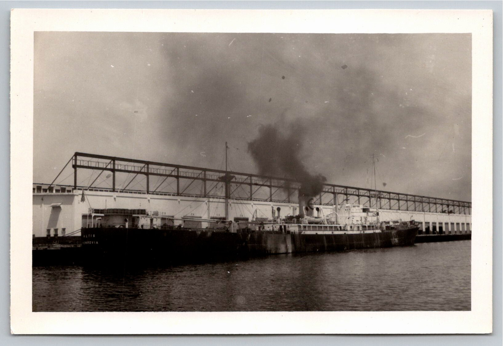 Vintage 1950s Photo Cargo Ship Altis Monrovia Liberia Pier