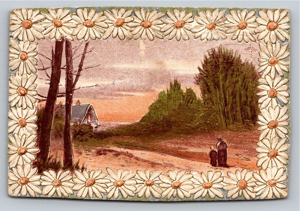 Antique Embossed Daisy Cottage Sunset Postcard Oklahoma - Vintage Artifact