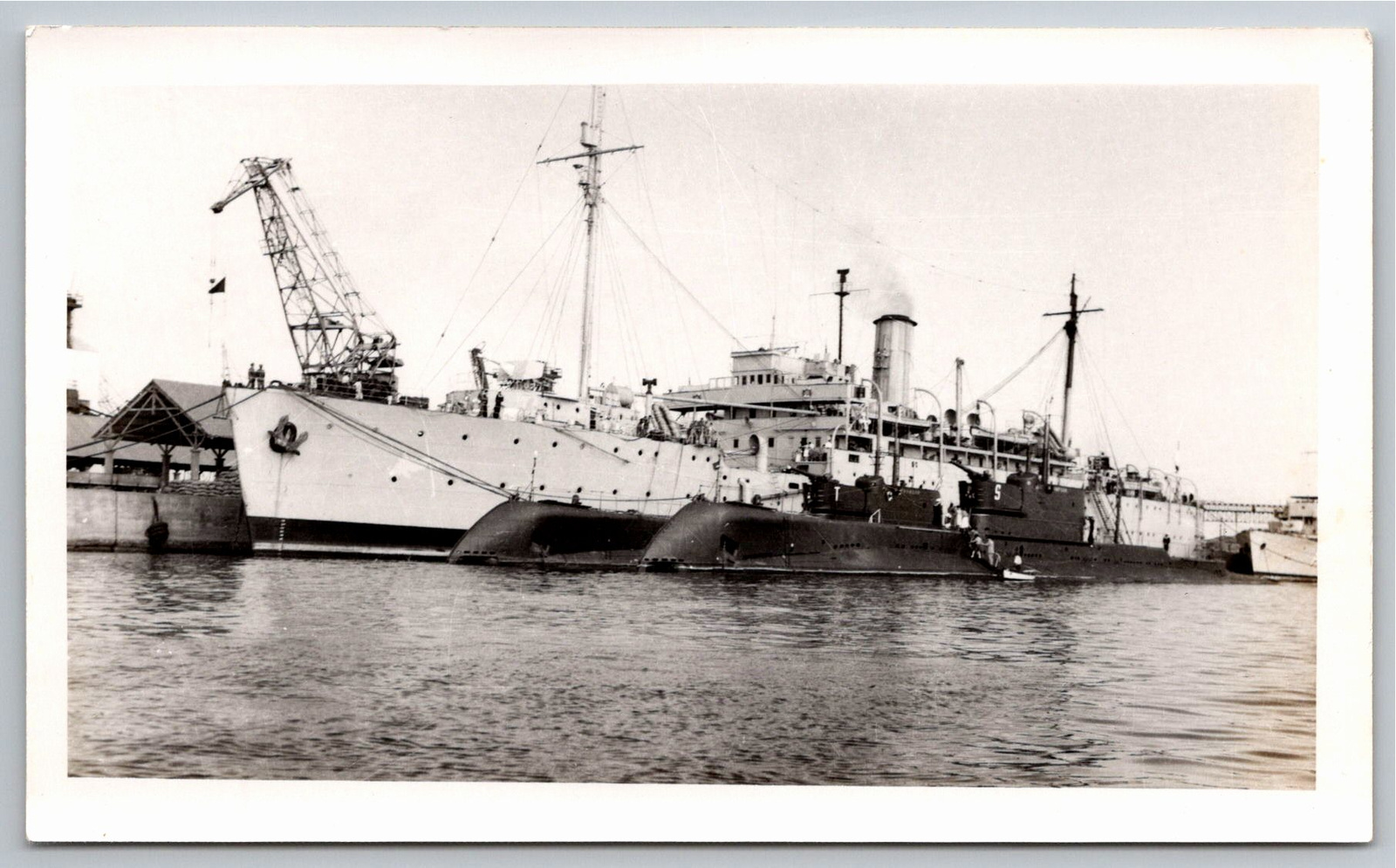 Vintage WWII US Navy Submarine Tender & Submarines Photo