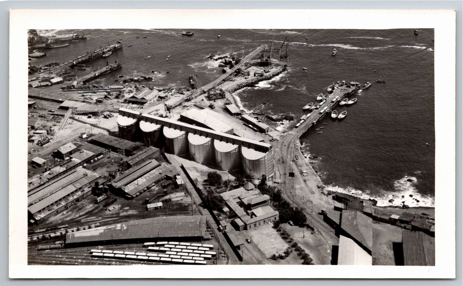 Vintage 1950s Industrial Harbor & Grain Silos Aerial Photo