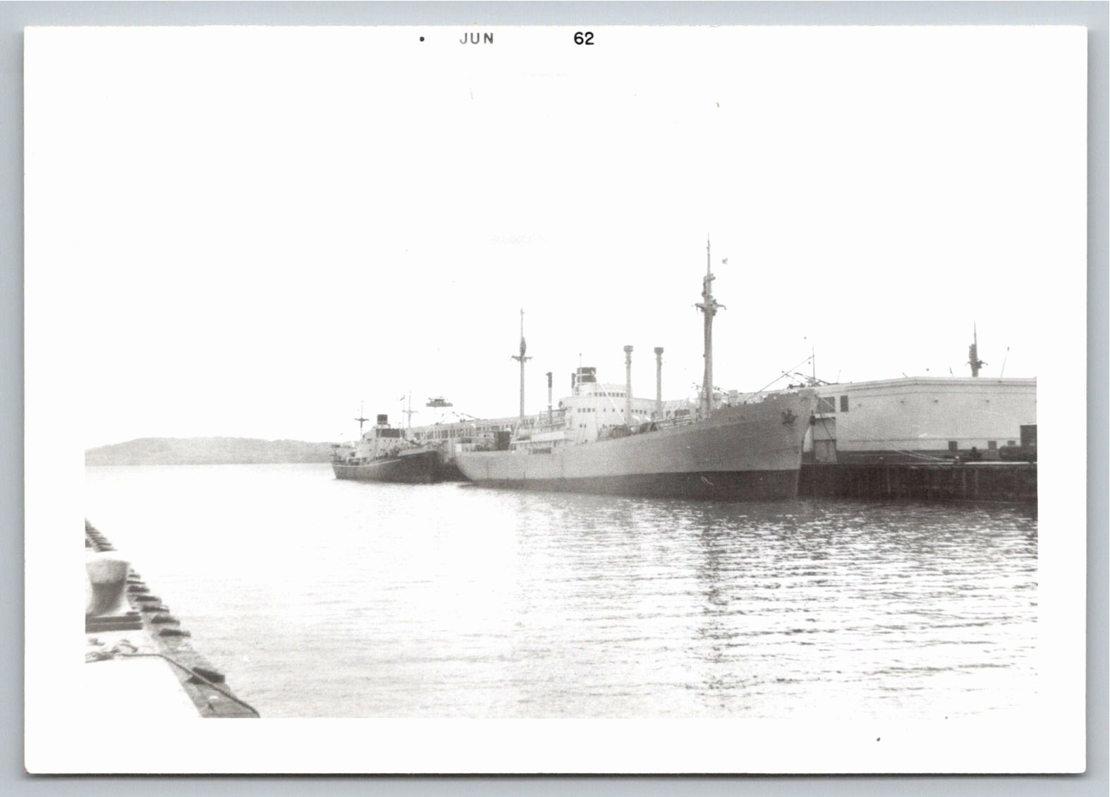 1962 Vintage Cargo Ship B&W Photo: Ohio Harbor Pier Vessel - Vintage Artifact