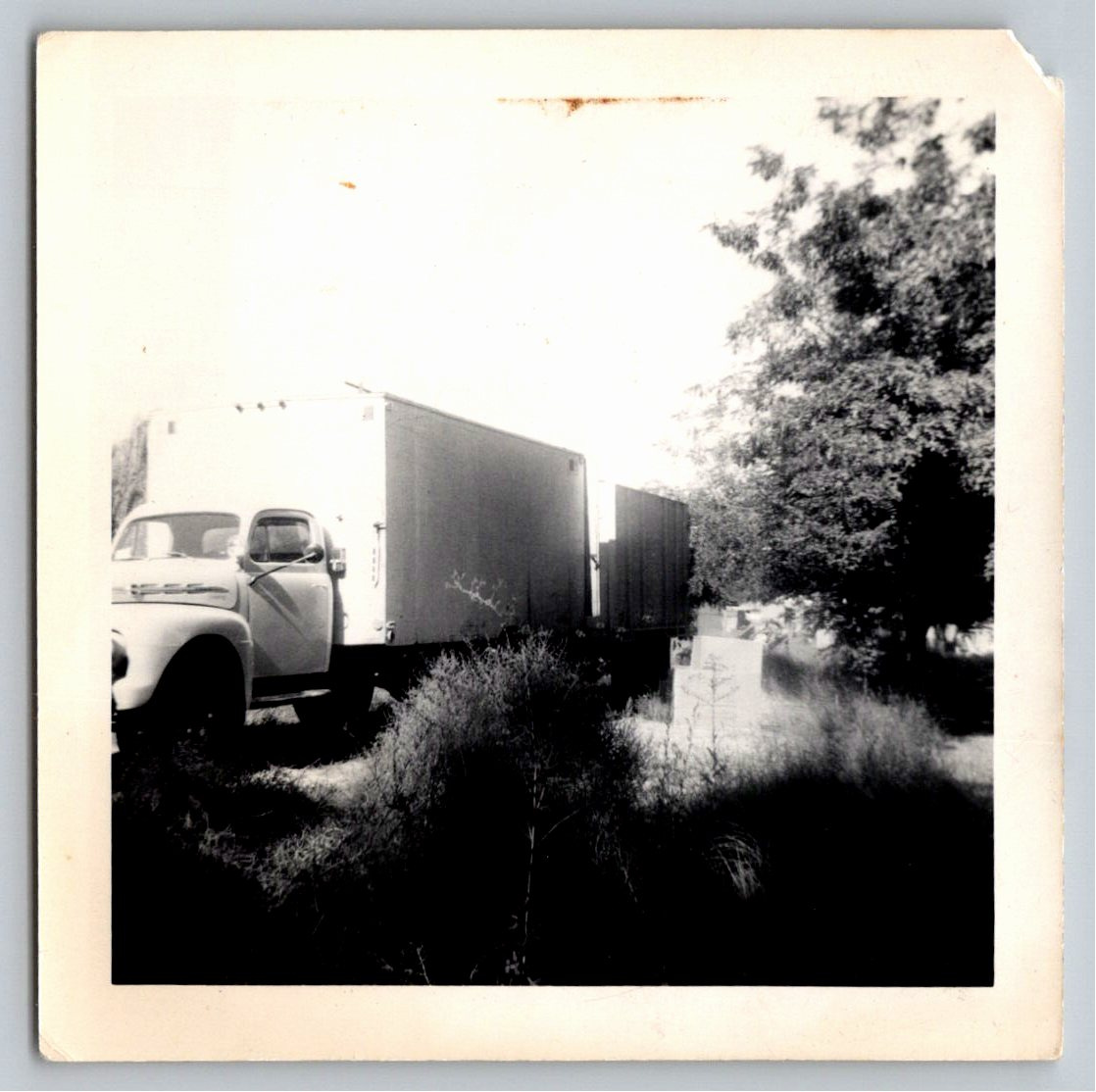 Vintage 1950s Ford Semi Truck Trailer B&W Photo Snapshot - Vintage Artifact