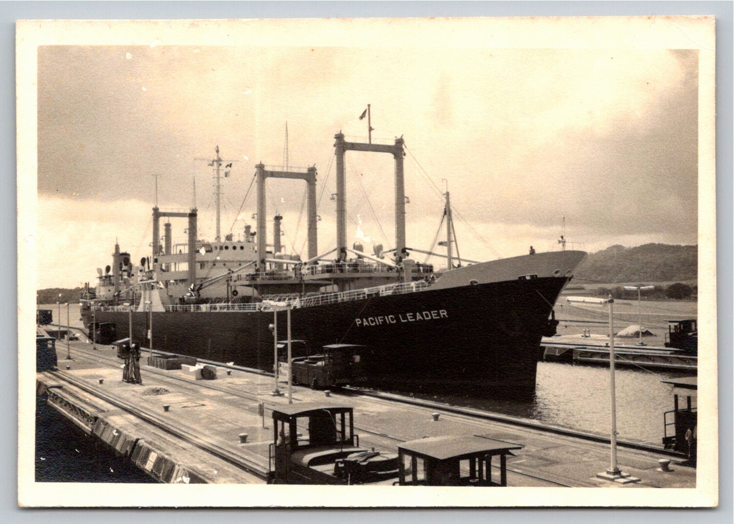Vintage 1960s Panama Canal Photo: Cargo Ship Pacific Leader